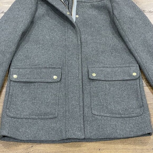 J Crew Coat Womens 8 Vail Parka Gray Wool Blend Faux Fur Trim Hood Lined Jacket - Picture 3 of 13